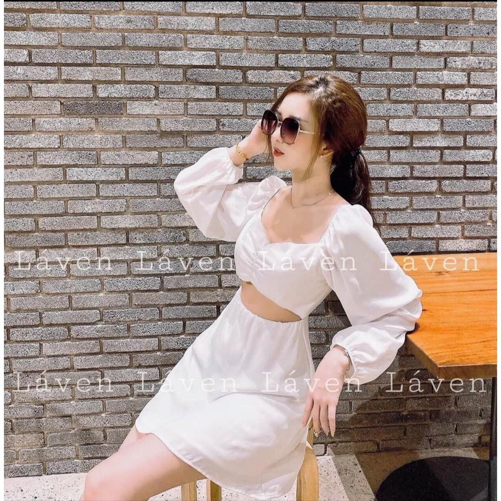 Đầm voan hở ngực tay phồng xinh lung linh