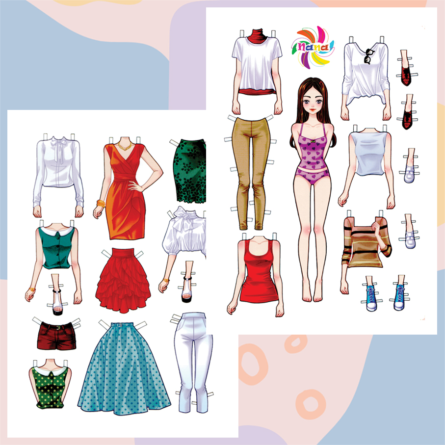 Búp bê giấy thay đồ thời trang đồ chơi cắt thủ công cho bé Combo 6 hình siêu đáng yêu BBG007