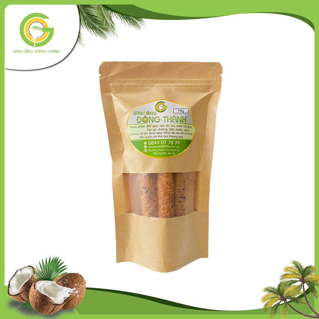 Bánh ống Đông Thành thơm ngon - Bánh ống xứ dừa - Đặc sản Bến Tre túi