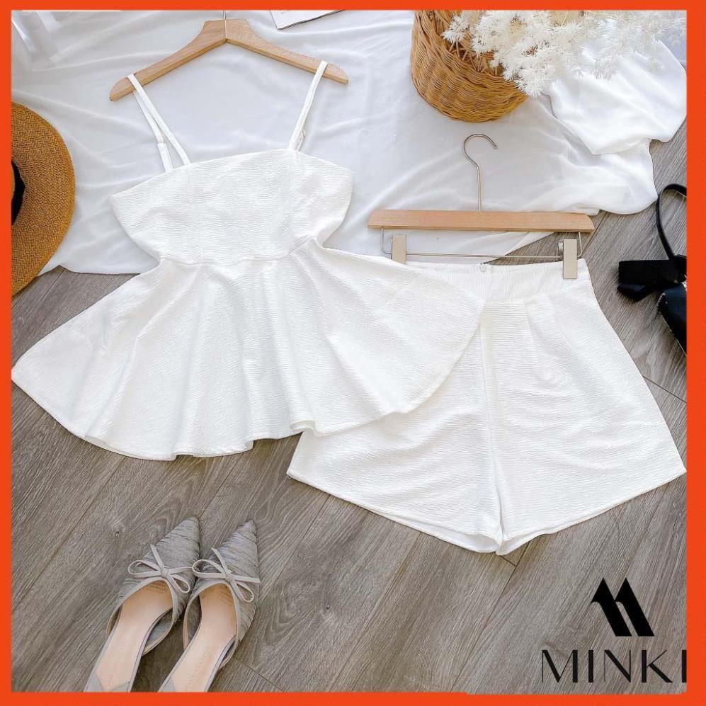 SET ÁO HAI DÂY PEPLUM VÀ QUẦN ĐÙI- CHẤT LIỆU CHIFON NHẬP KHẨU - MÀU TRẮNG SANG TRỌNG _HOT