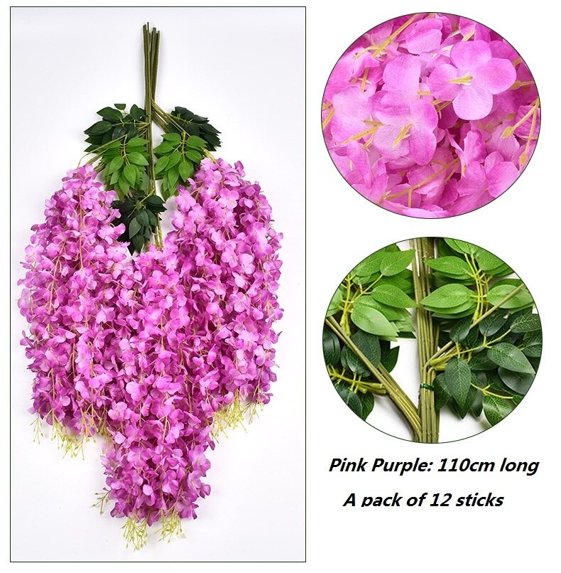 Cành Tử Đằng Giả Nhiều Hoa Dài 110 Cm, 3 nhánh - Dây Leo Hoa Giả