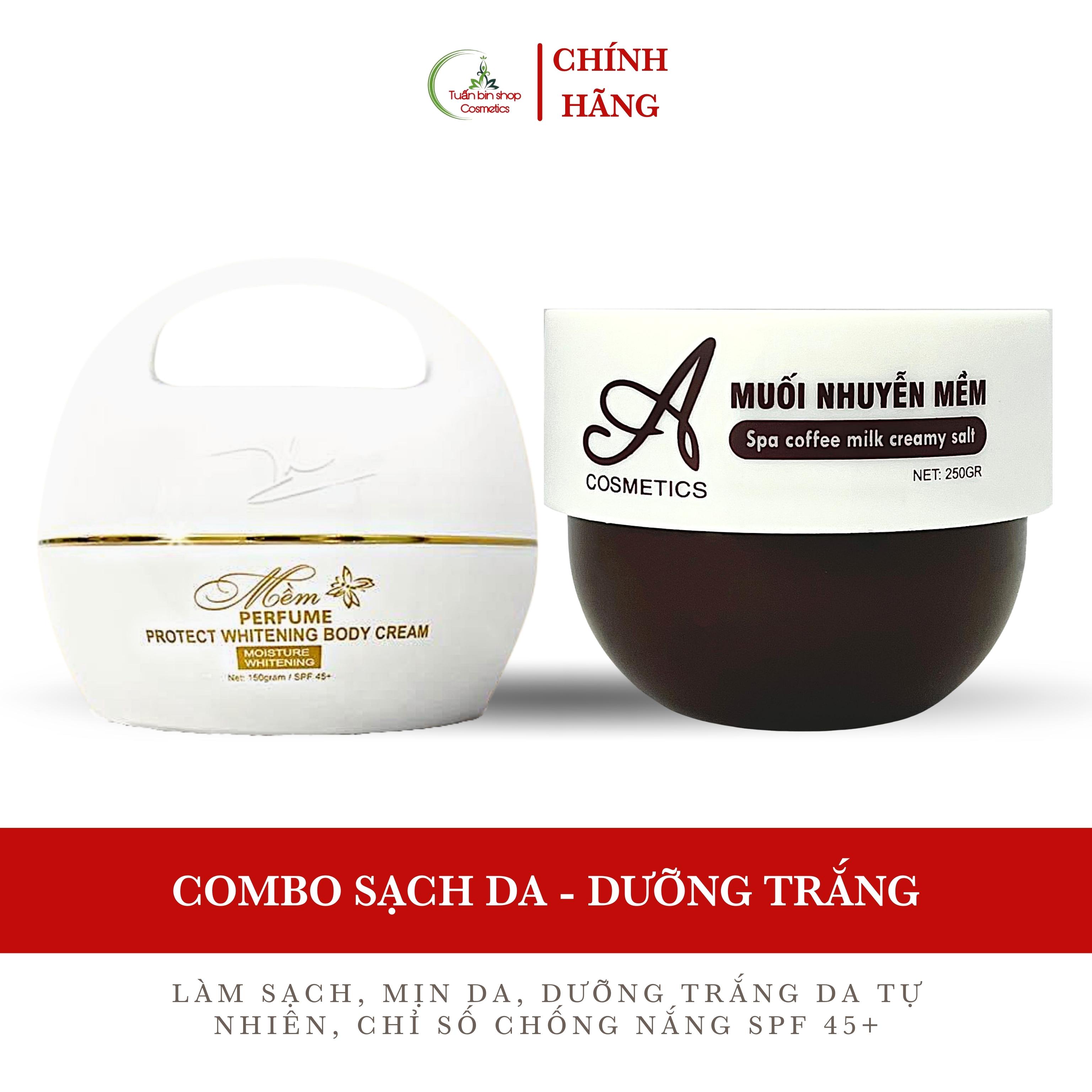 Combo kem trắng da body, tẩy tế bào chết Acosmetics, kem body mềm, muối nhuyễn mềm 400g