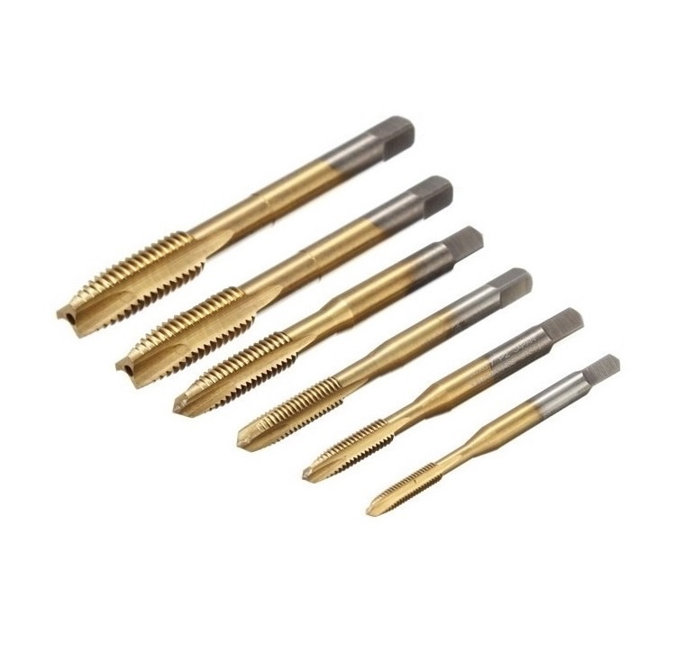 Bộ 6 Mũi Khoan Taro Thẳng Tạo Ren Trong HSS M3 – M10 Phủ Titanium Loại Cao Cấp