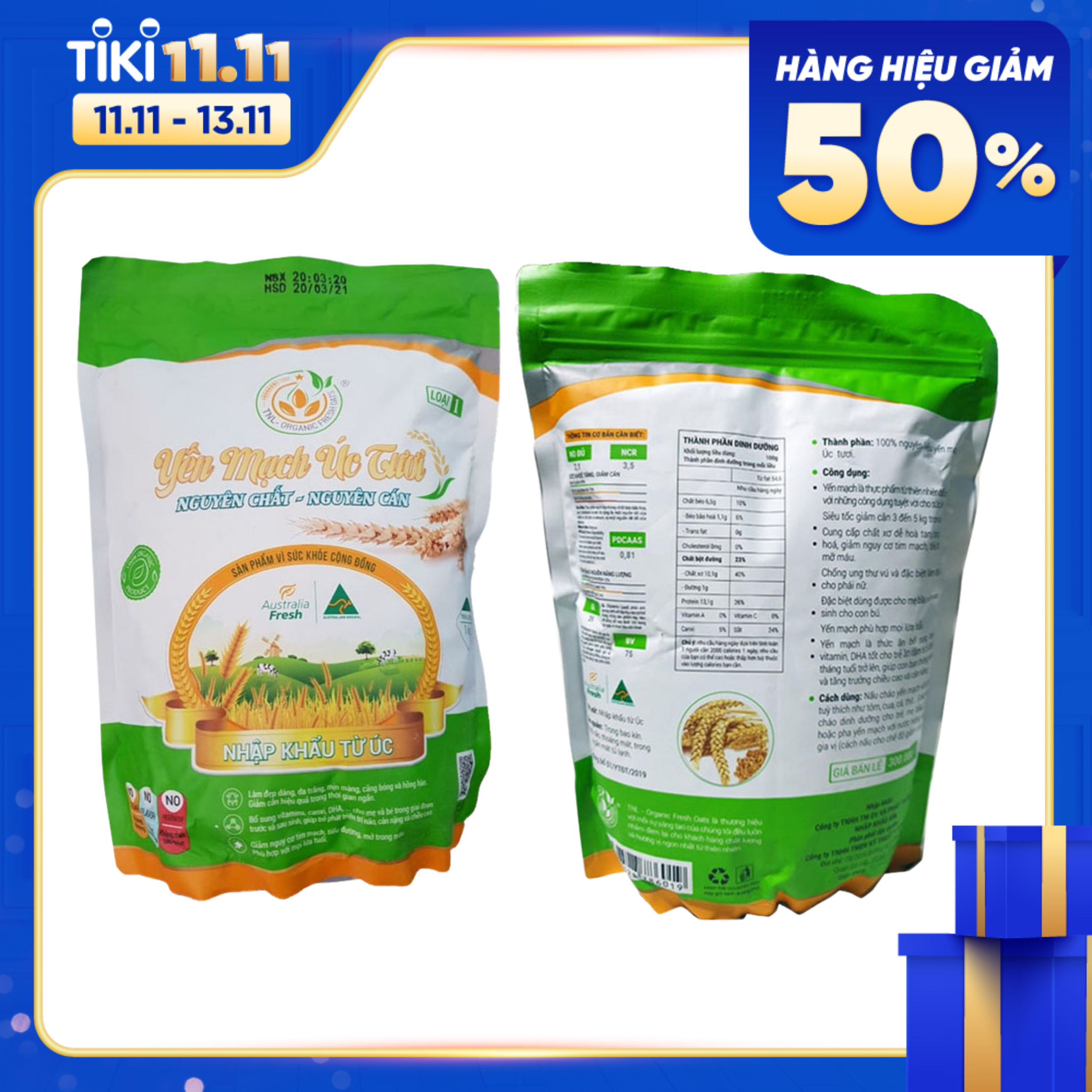 Combo 2 Gói Bột Yến Mạch Úc Tươi Nguyên Chất, Nguyên Cám, Nguyên Hạt Loại Hỗ Trợ Giảm Cân Nhanh, An Toàn, Làm Đẹp Da, Tăng Cường Sức Khỏe