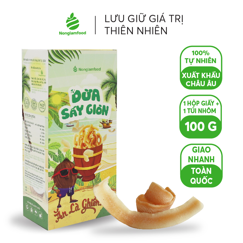 Dừa sấy giòn Nonglamfood hộp 100g | Ăn vặt tốt cho sức khỏe | Healthy Snack