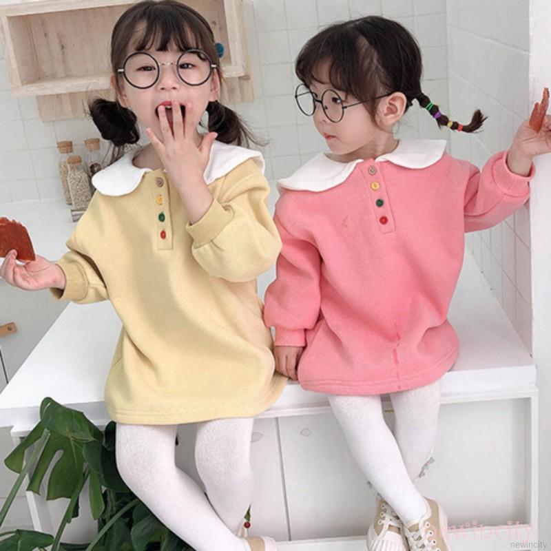 Đầm sweater tay dài vải nhung cổ búp bê dành cho bé