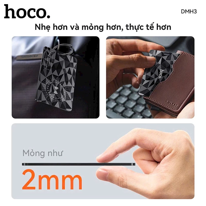 Thẻ định vị Ho,co DMH3 siêu mỏng, pin 100mAh sạc lại được, chống nước IP68, định vị toàn cầu cho iOS - Hàng chính hãng