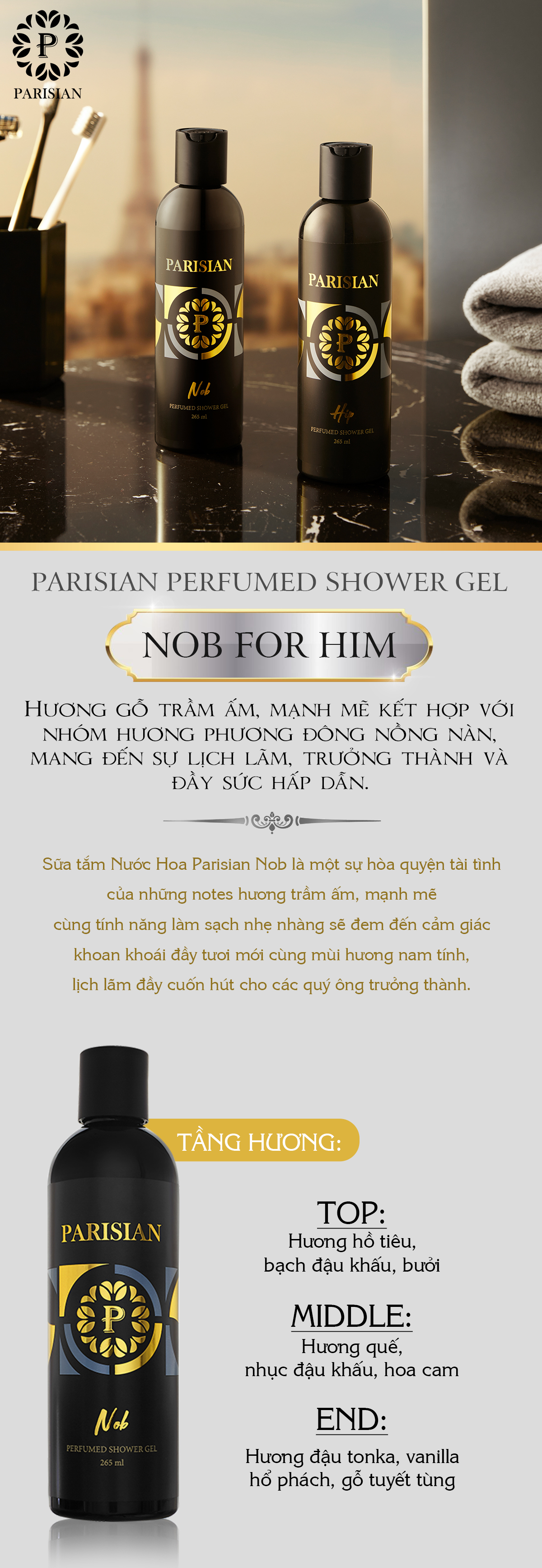 Sữa Tắm Nước Hoa Nam Parisian Nob 265ml Chính Hãng