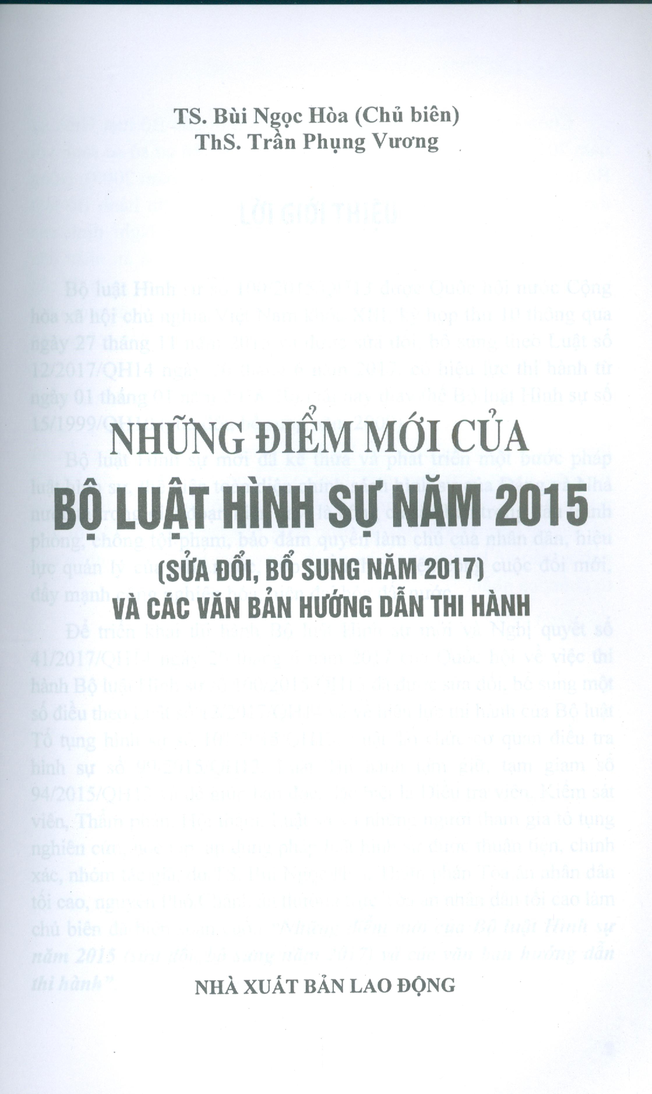 Những Điểm Mới Của Bộ Luật Hình Sự Năm 2015 (Sửa Đổi, Bổ Sung Năm 2017) Và Các Văn Bản Hướng Dẫn Thi Hành