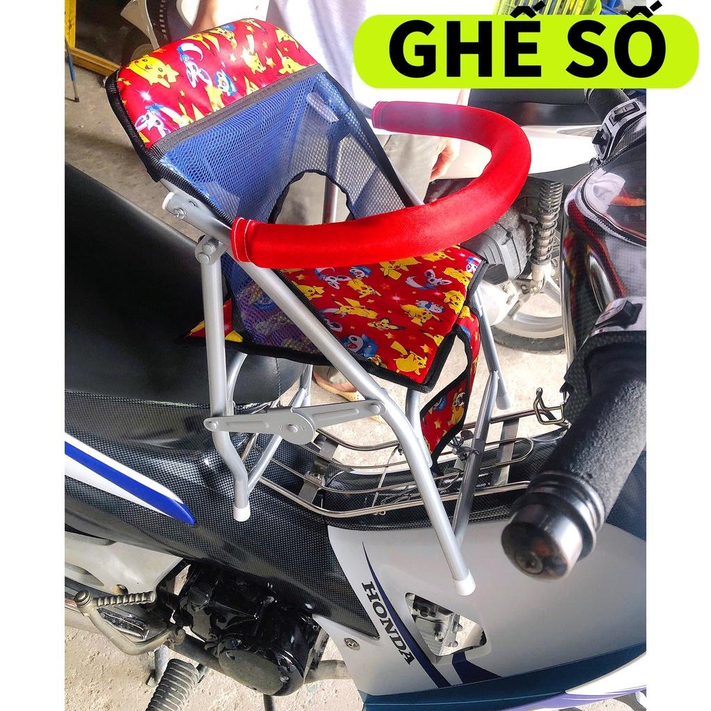 Ghế ngồi xe số có dây an toàn cho bé , GHẾ SỐ XẾP SẮT SƠN TĨNH ĐIỆN CÓ DÂY ĐAI