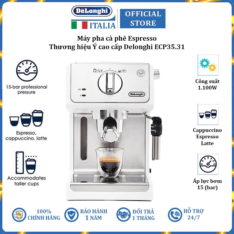 Máy pha cà phê Espresso Delonghi ECP35.31 áp lực bơm 15bar - Hàng Chính Hãng