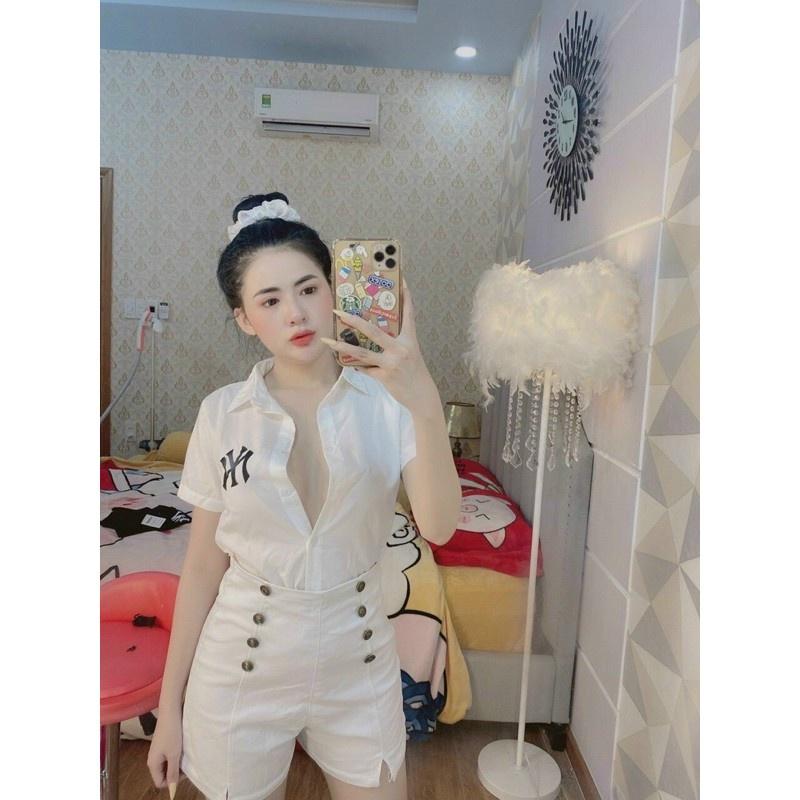 Áo sơ mi nữ tay ngắn form rộng kiểu in NY họa tiết HIJUNE OSM06