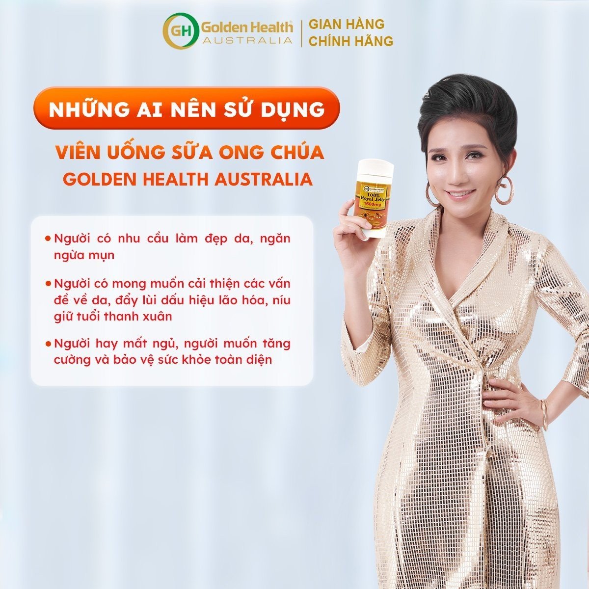 Viên Uống Sữa Ong Chúa Golden Health Royal Jelly 1600mg Hộp 100 Viên, Giúp Da Chống Lão Hóa, Nám, Sạm, Chống Mất Ngủ, Bảo Vệ Sức Khỏe Toàn Diện - Nhập Khẩu Chính Ngạch Từ Úc