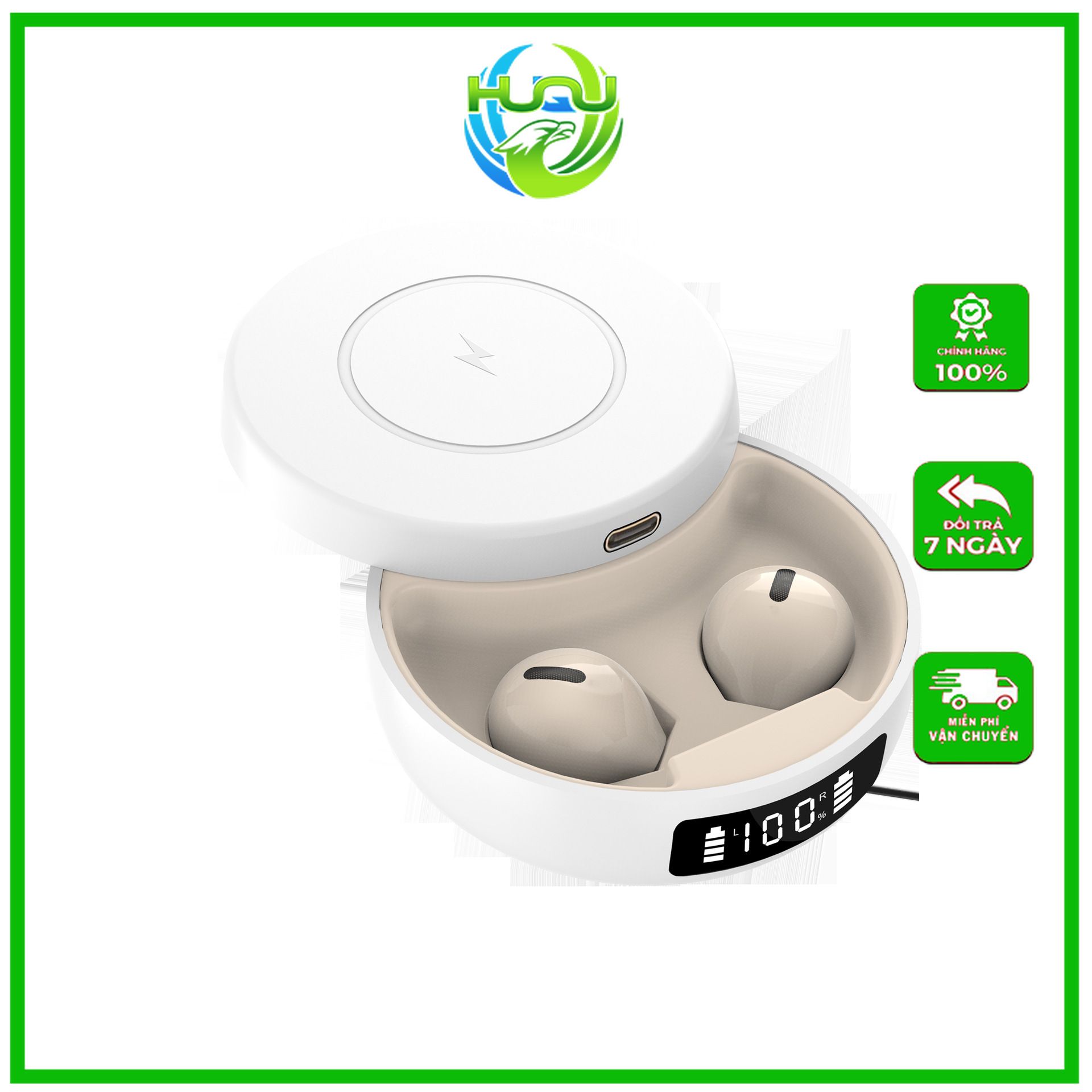 Tai Nghe Nhét Tai Đa Năng HuQu HQ-ProX6 Kiêm Sạc Không Dây Cho Điện Thoại Di Động -Hàng Chính Hãng