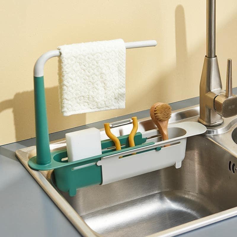 Kệ để đồ rửa chén bát thu gọn đa năng gắn bồn rửa chén 2 trong 1 có giá treo khăn cho nhà bếp