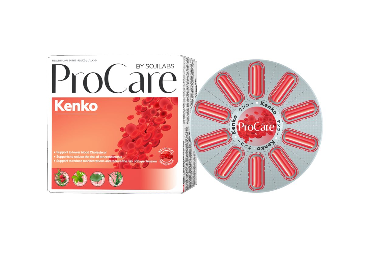 2 HỘP PROCARE BY SOJILABS KENKO Hỗ trợ giảm Cholesterol Máu, giảm nguy cơ tăng huyết áp và xơ vữa động mạch hộp 30 viên TẶNG 1 Viên Sủi Hỗ Trợ Vi Sinh Đường Ruột D-TOX 550