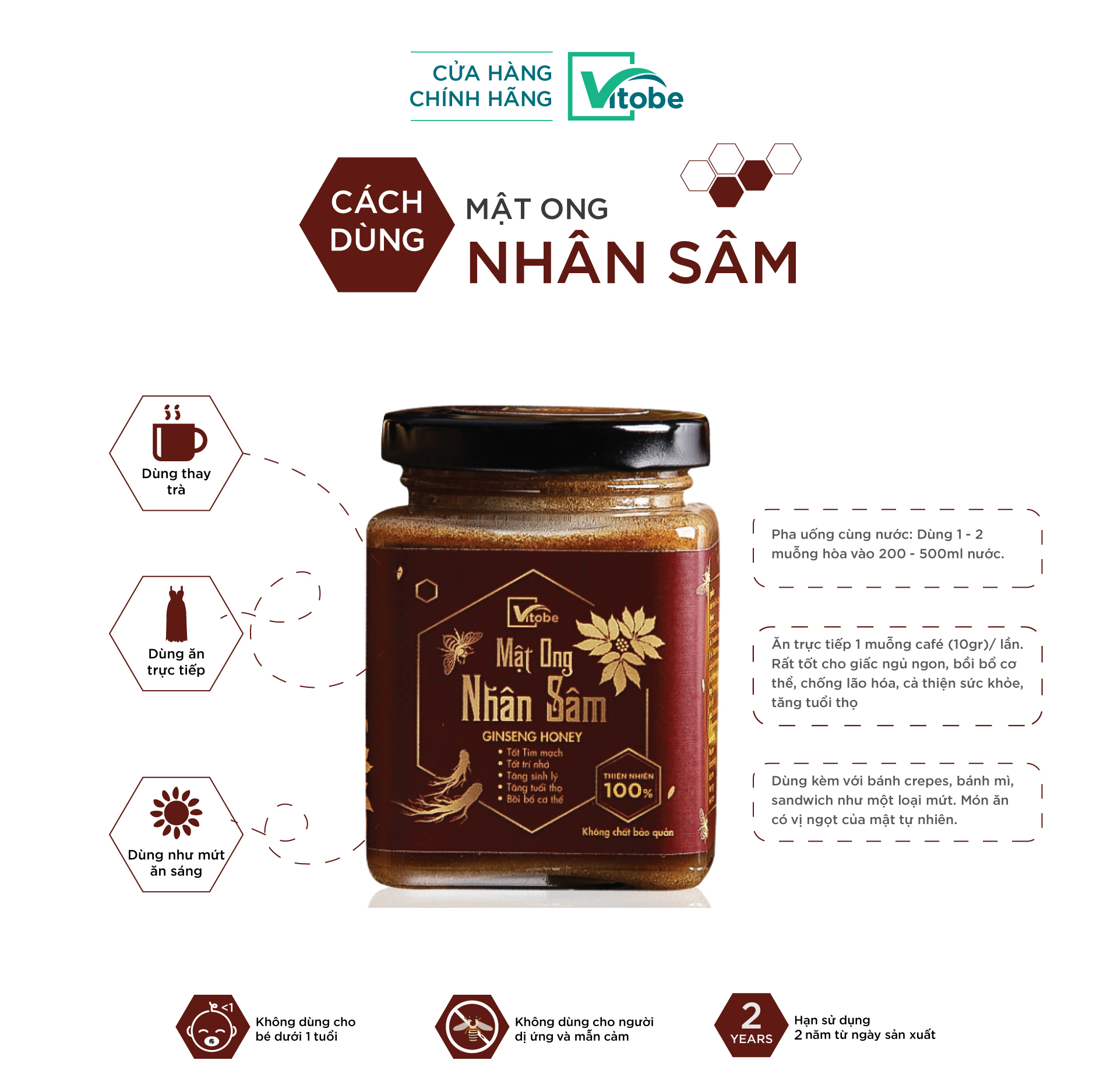 Mật Ong Nhân Sâm Vitobe (300gr) - Hữu Cơ 100%