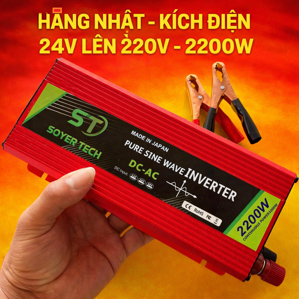 Kích Điện Sin Chuẩn 12V-24V Lên 220V 2200W Hàng Nhật – Biến Tần Siêu Bền