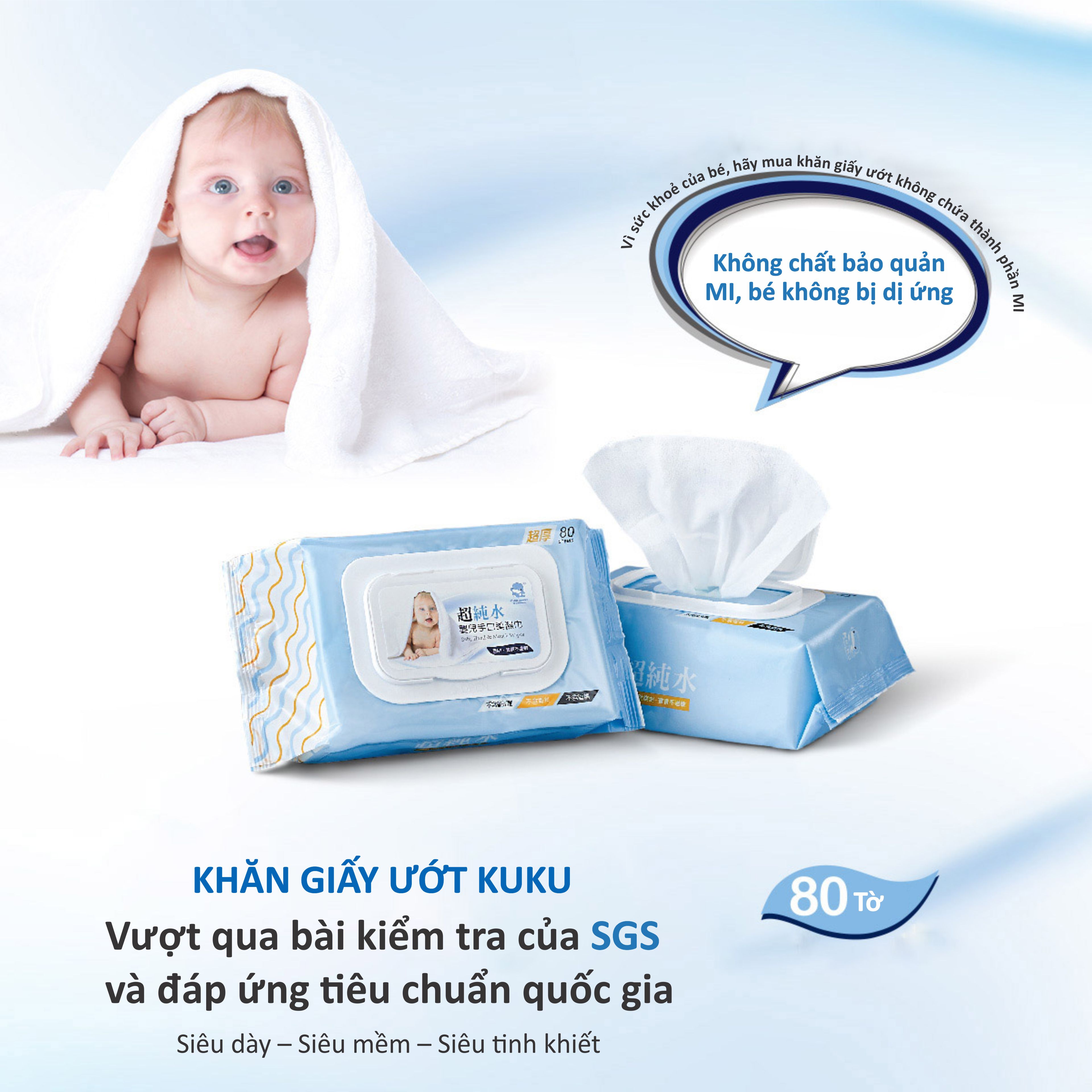 KHĂN GIẤY ƯỚT KHÔNG MÙI CHO BÉ TỪ SƠ SINHBABY KUKU KU1048
