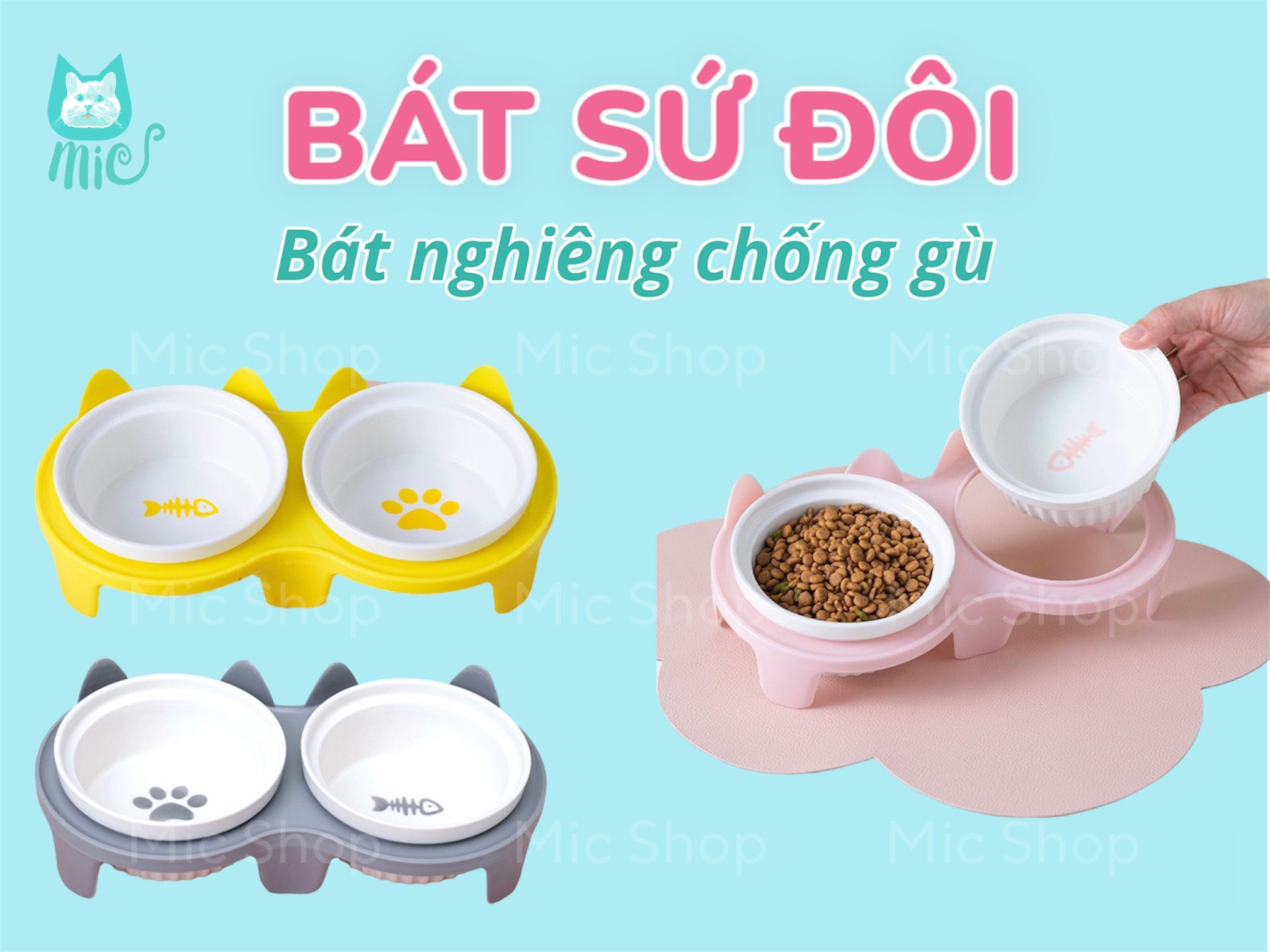 Bát sứ đôi, bát nghiêng chống gù lưng cho thú cưng