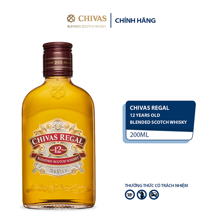 Rượu Whisky Chivas Regal 12 200ml 39.7% - 40.3% - Không Kèm Hộp