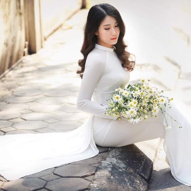 Áo Dài Trắng Truyền Thống Lụa Nhật Habutai 4 Tà - Áo Dài Mian