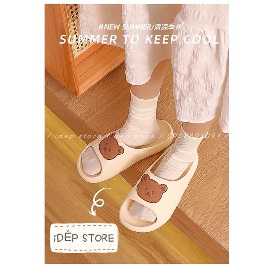 (TĂNG 1-2 SIZE) Dép bánh mì nữ quai ngang hình Gấu iDÉP siêu nhẹ DL237