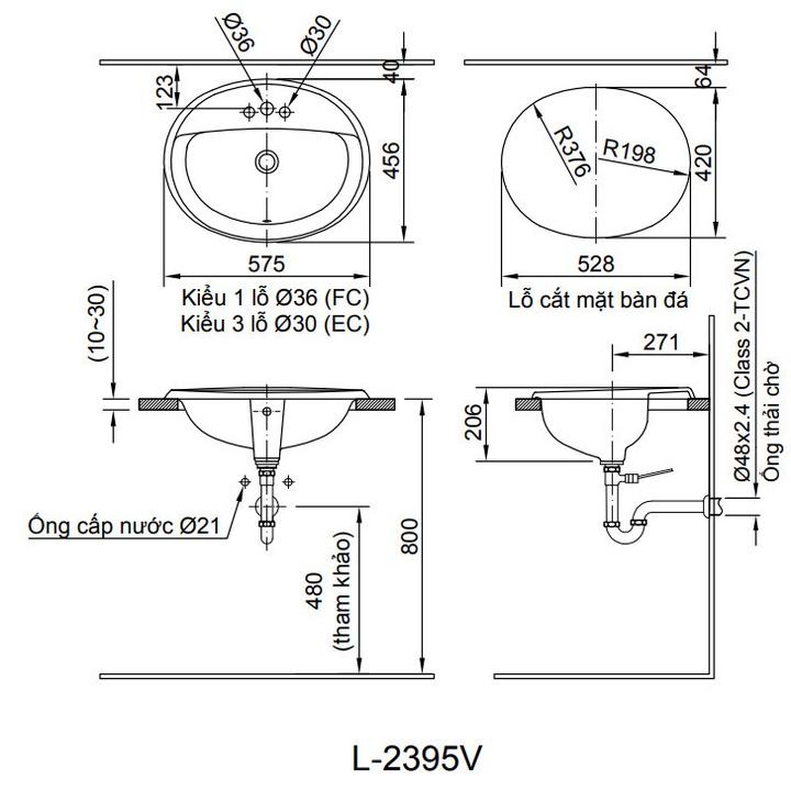 Chậu rửa dương bàn Inax L-2395V(EC-FC) .Bàn vành nổi, sứ cao cấp, chống bám bẩn -Vật liệu xây dựng Big H