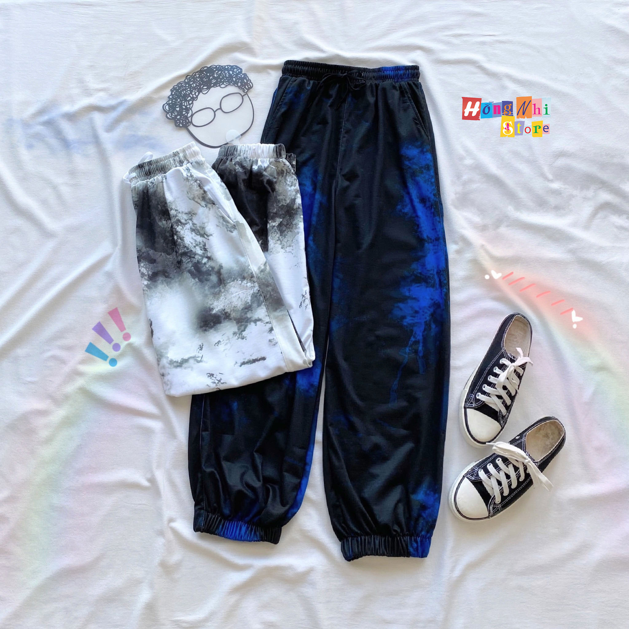 Quần Jogger 3D Ulzzang Unisex Jogger Loang Màu Bo Lai Đen Xanh V2 - MM