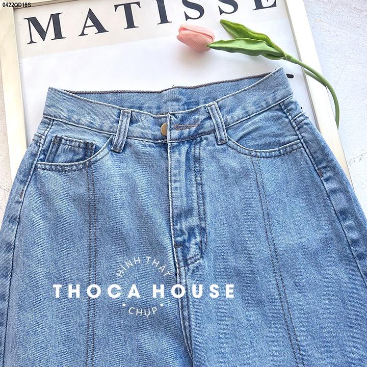 Quần jeans nữ ống rộng lai viền chỉ 5021 THOCA HOUSE kiểu cách mặc đi học, công sở cực xinh