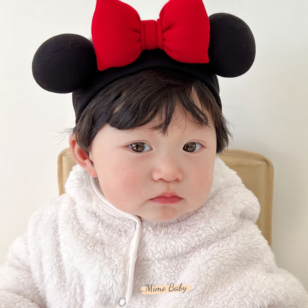 Băng đô che thóp cotton đính nơ đỏ phồng đáng yêu cho bé BD74 Mimo Baby