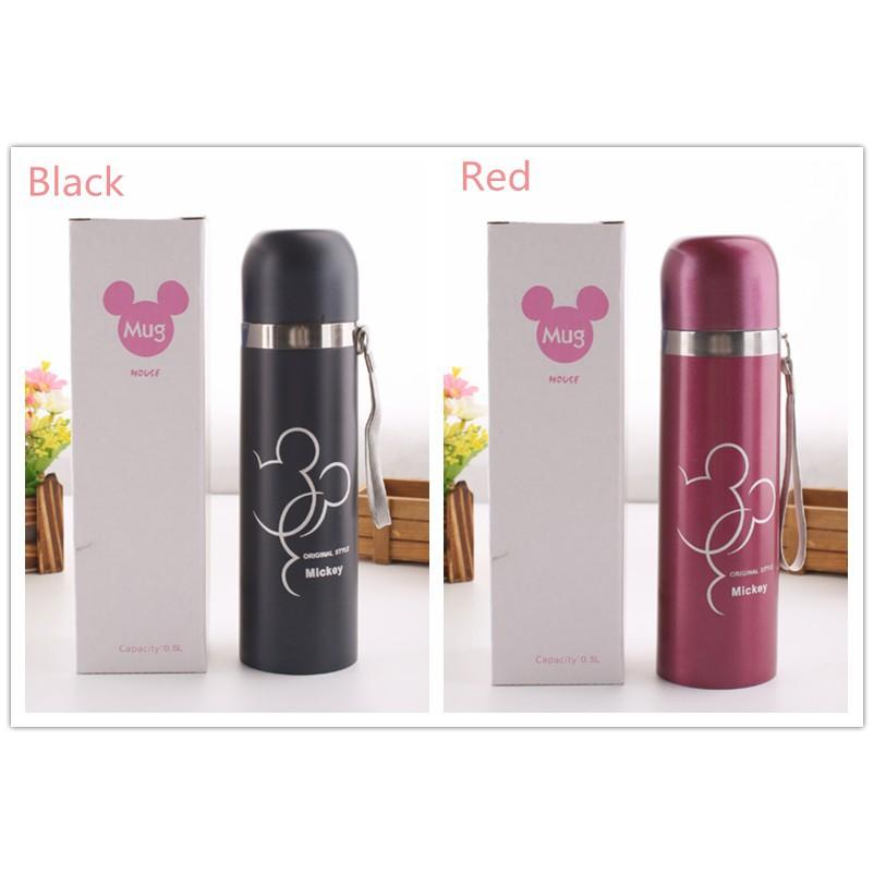 Bình nước giữ nhiệt hai lớp bằng thép không gỉ phối hình chuột Mickey
