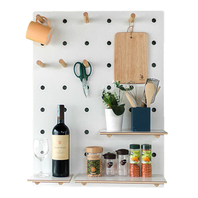 Bảng trang trí Pegboard Gỗ 80x60cm - Trắng