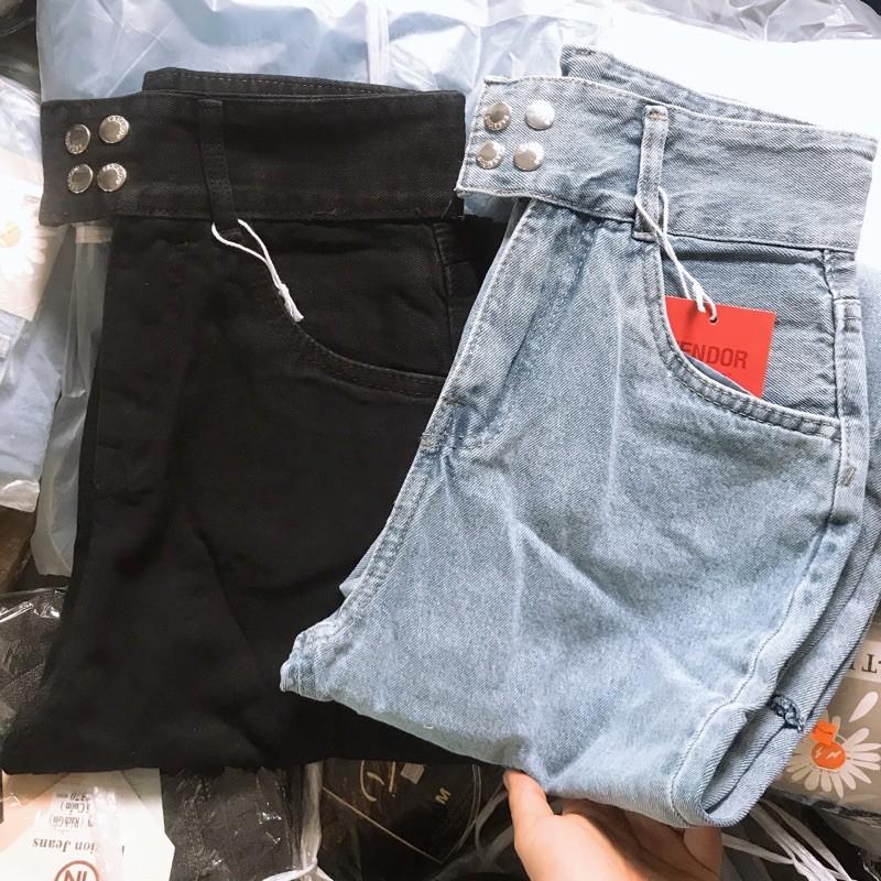Quần baggy jeans trơn lưng cao nút bấm- ảnh thật shop chụp