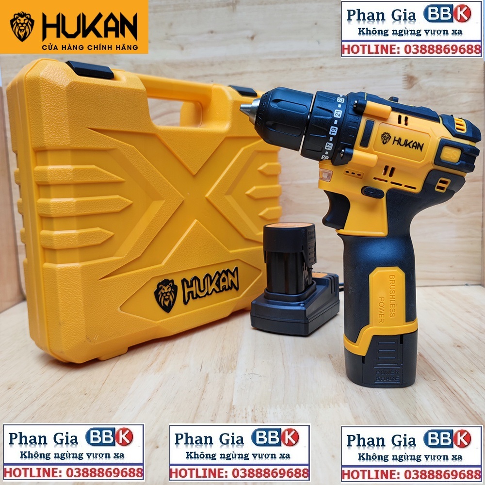Máy Khoan Pin Hukan 18V KHÔNG CHỔI THAN Tặng Kèm 23 Chi Tiết