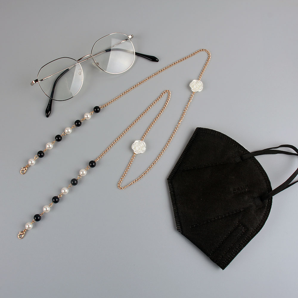 Chuỗi dây đeo kính ngọc trai sáng tạo hoa hồng dây buộc khẩu trang chống mất chuỗi treo cổ vòng cổ thời trang tiện lợi