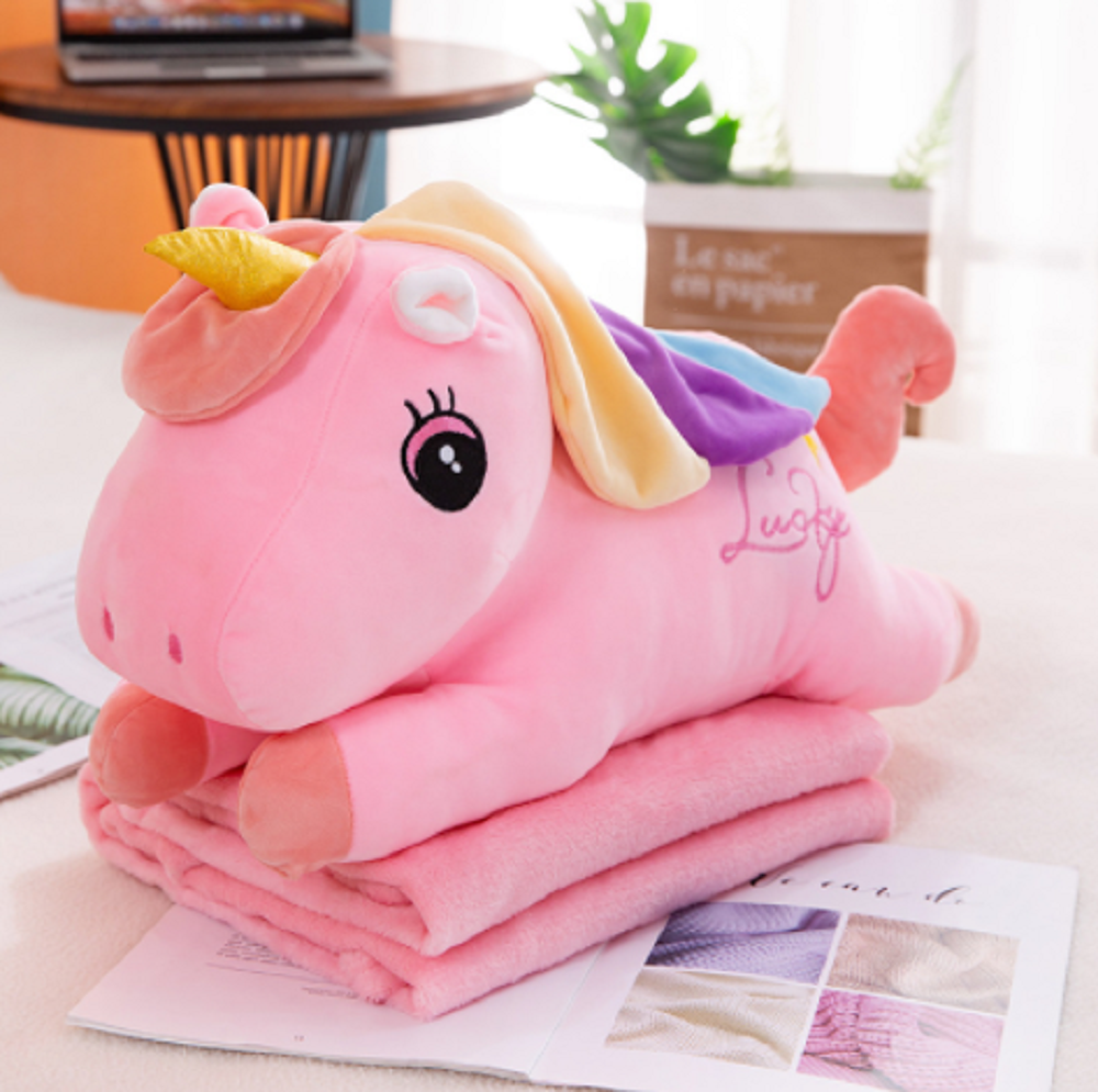 Bộ Chăn mền Kỳ Lân bờm dài 3 màu lovely thú bông kèm chăn Size lớn 60
