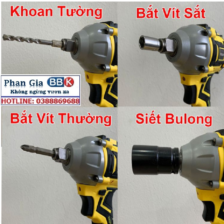 Máy bắn bulong, Máy siết bulong 199V, Pin 10Cell, Mẫu 2022 mạnh mẽ và êm hơn, Động cơ không chổi than