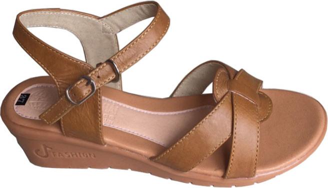 Dép nữ sandal Trường Hải đế xuồng da bò thật màu vàng Cao 5cm HÌNH ẢNH THẬT