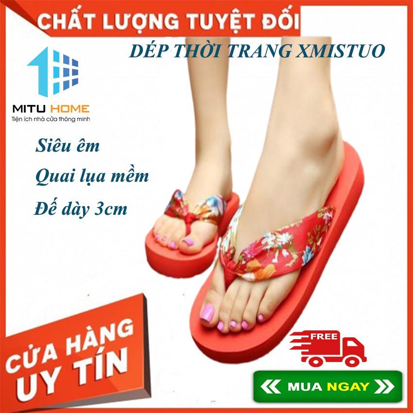 DÉP THỜI TRANG XMISTUO ĐẾ CAO 3CM MÀU ĐỎ- THÍCH HỢP ĐI TRONG NHÀ, DẠO PHỐ, ĐI BIỂN