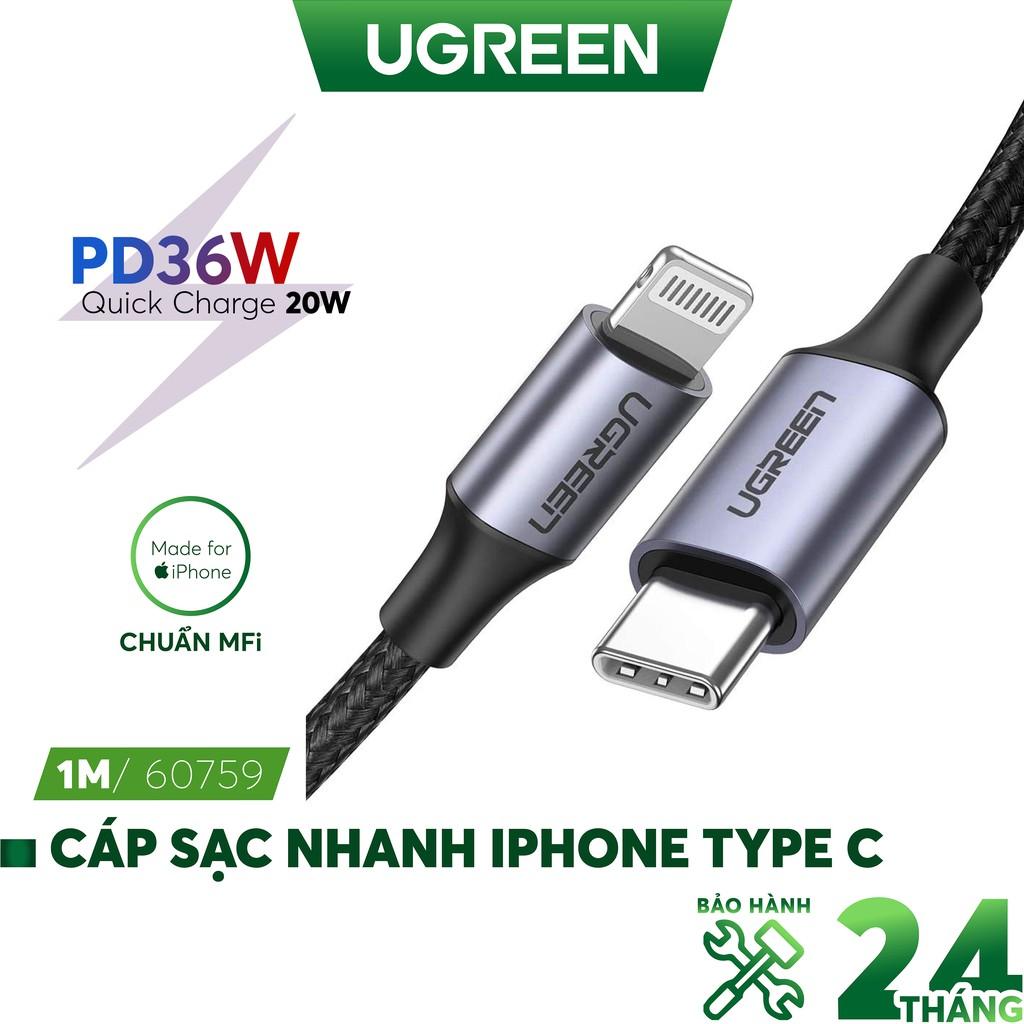 KCáp sạc nhanh USB Type C sang Light_ning MFI UGREEN US304 US305 - Sạc nhanh PD cho iPhone 12 / iPhone 11 dài 0.25m - 2m - Hàng Nhập Khẩu