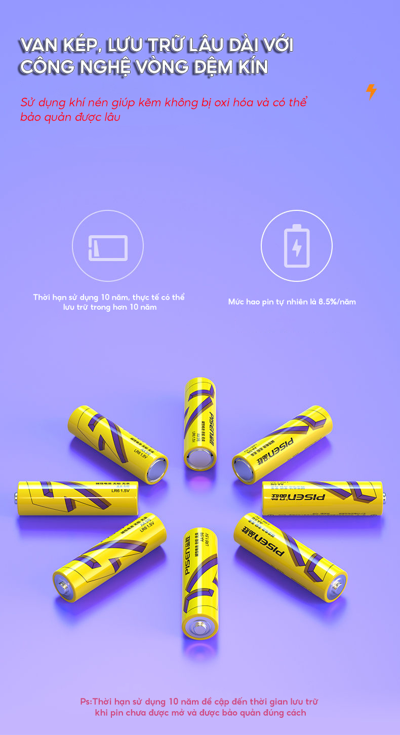 Pin PISEN AAA7 LR03 1.5V Yellow - SuperLife - Lưu trữ tới 10 năm - Hàng chính hãng