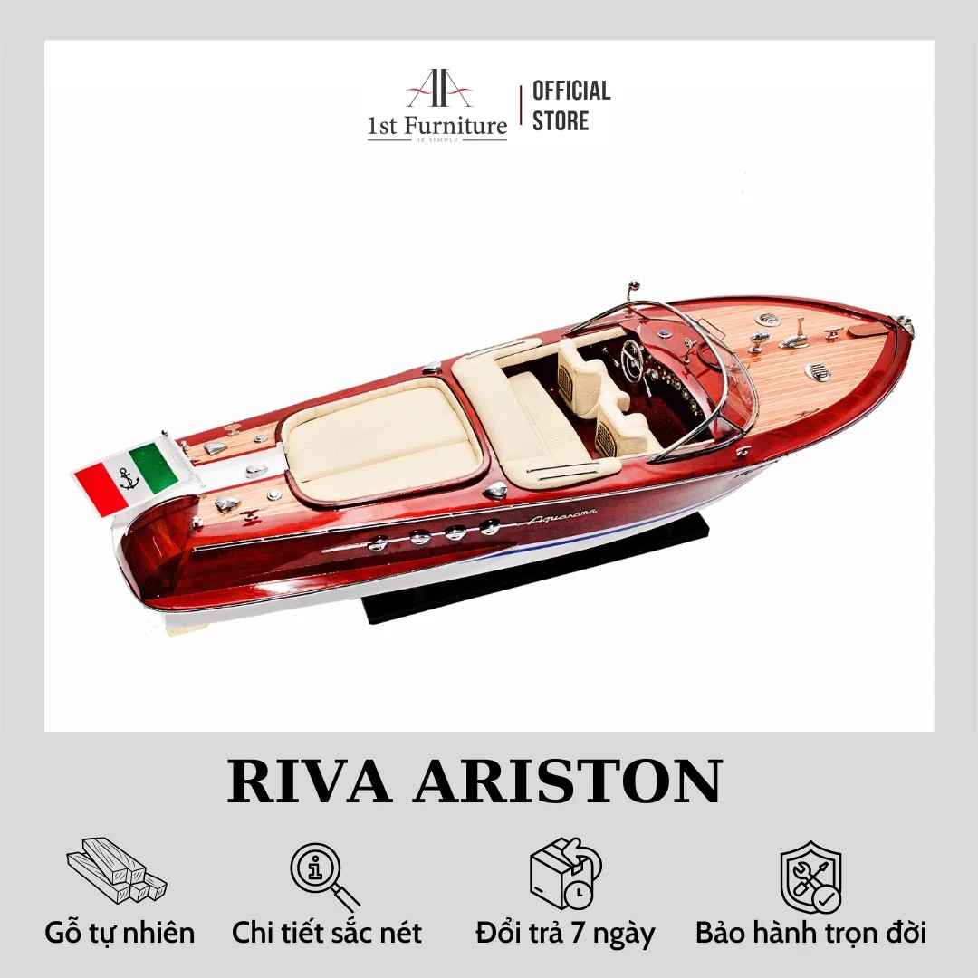 Mô hình cano RIVA ARISTON cao cấp, mô hình thuyền gỗ tự nhiên sang trọng lắp ráp sẵn 1st FURNITURE
