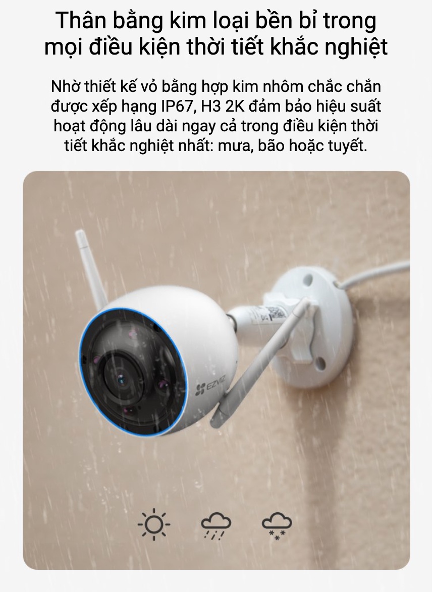 Camera Wifi Ngoài Trời Ezviz H3 phiên bản 3MP và 5MP siêu nét có màu ban đêm - Hàng chính hãng