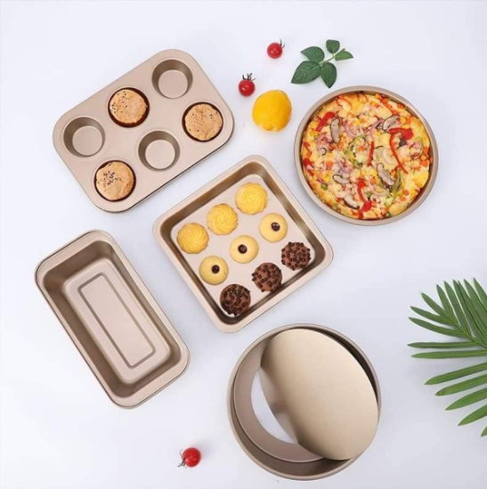 Set 5 Khay Nướng Chống Dính Chất Liệu Hợp Kim - dụng cụ làm bánh - khuôn làm bánh muffin - khuôn bán bánh mỳ, bánh pizza, bánh cup