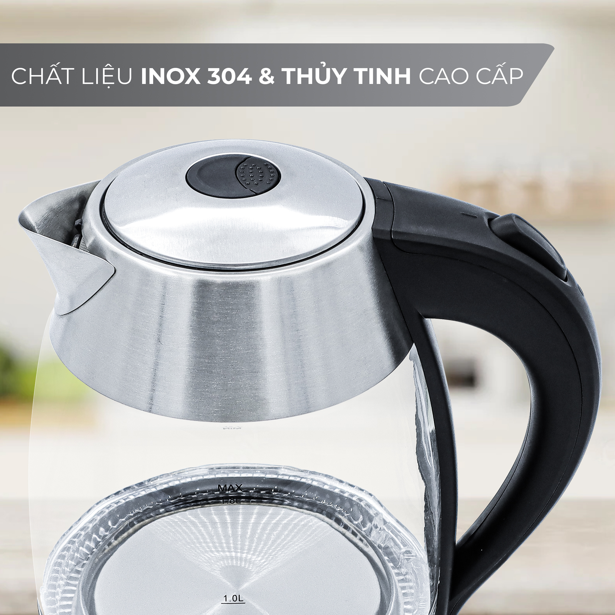 Ấm siêu tốc thủy tinh LEBENLANG LBWE2626 bằng thủy tinh chịu nhiệt - hàng chính hãng