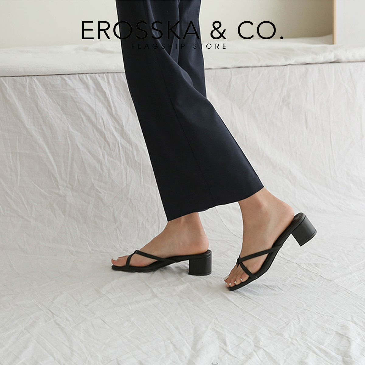Dép cao gót Erosska xỏ ngón phối dây kiểu dáng Hàn Quốc cao 5cm EM075