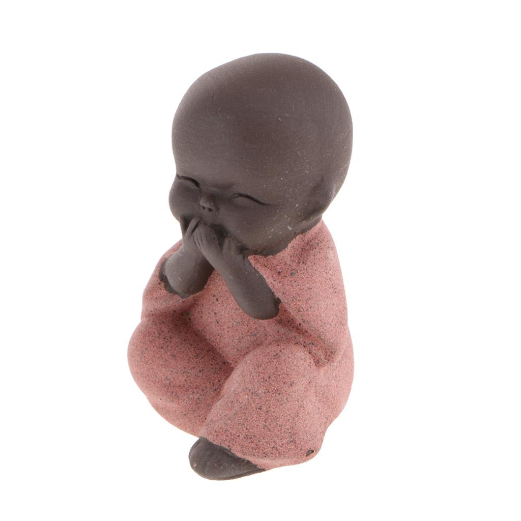 2xCeramic Small Buddha Statue Monk Figurine Tea Pet Decorative Ornaments Red