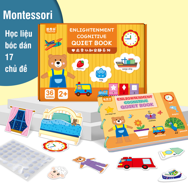 Học liệu bóc dán Montessori 17 chủ đề chất cao cấp dán đi dán lại nhiều lần