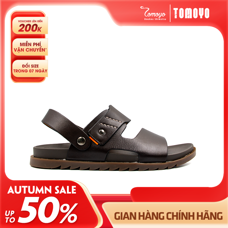 Sandal Tomoyo Da Bò Thật Đế Rãnh Chống Trượt TMS301
